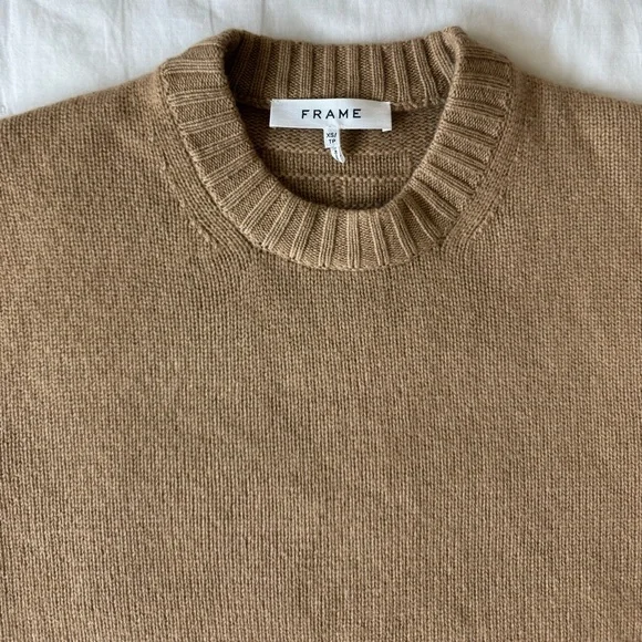 Frame XS Camel Tan Oversized Cashmere Crew Sweater